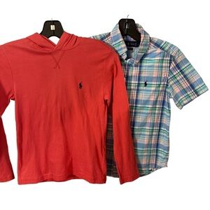 Ralph Lauren Boys Hooodie & Button Down Plaid Shirt  LOT OF 2 Sz 8